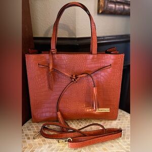 PERSAMAN NEW YORK Croc Embossed Leather Tote Handbag Purse New